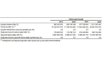 Turizm Uydu Hesabı, 2019-2022