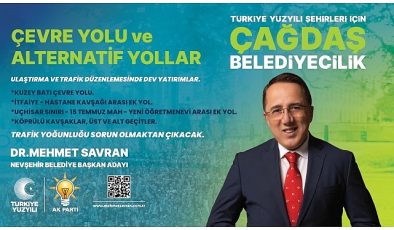 AK Parti Nevşehir Belediye Lider Adayı Dr. Mehmet Savran, Nevşehir’in trafik sıkıntısını çözmekte kararlı olduklarını belirterek etraf yolu, alternatif yollar ve otopark projelerini vatandaşlarla paylaştı