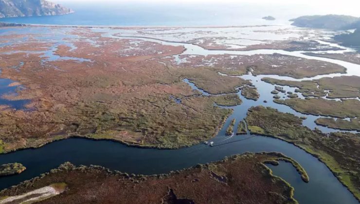 Turistlerin ilgi odağı Dalyan Kanalı, havadan görüntülendi