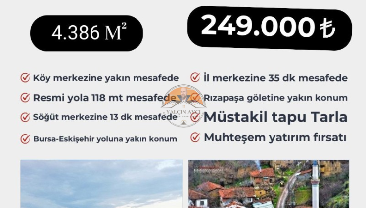 Bilecik Söğüt Dudaş’ta 4.386 m² Müstakil Tapulu Tarla – Muhteşem Yatırım Fırsatı